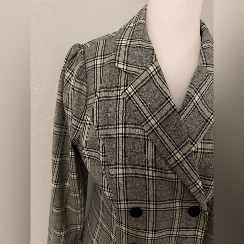 SHEIN Gray Plaid Double-Breasted Blazer - Picture 4 of 8
